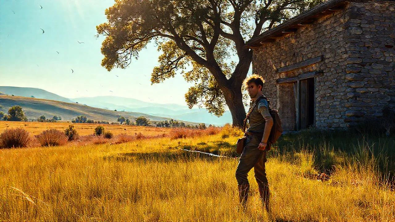 Un joven contempla un paisaje rural