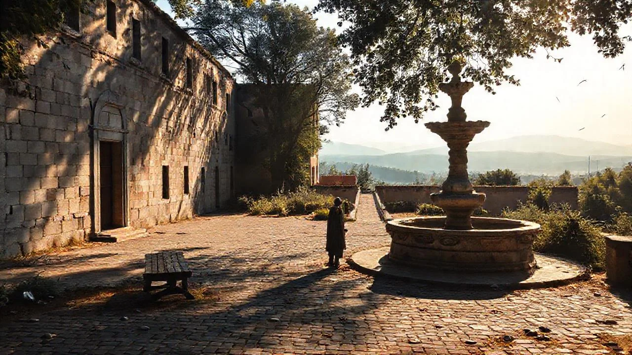 Plaza antigua, silenciosa y evocadora