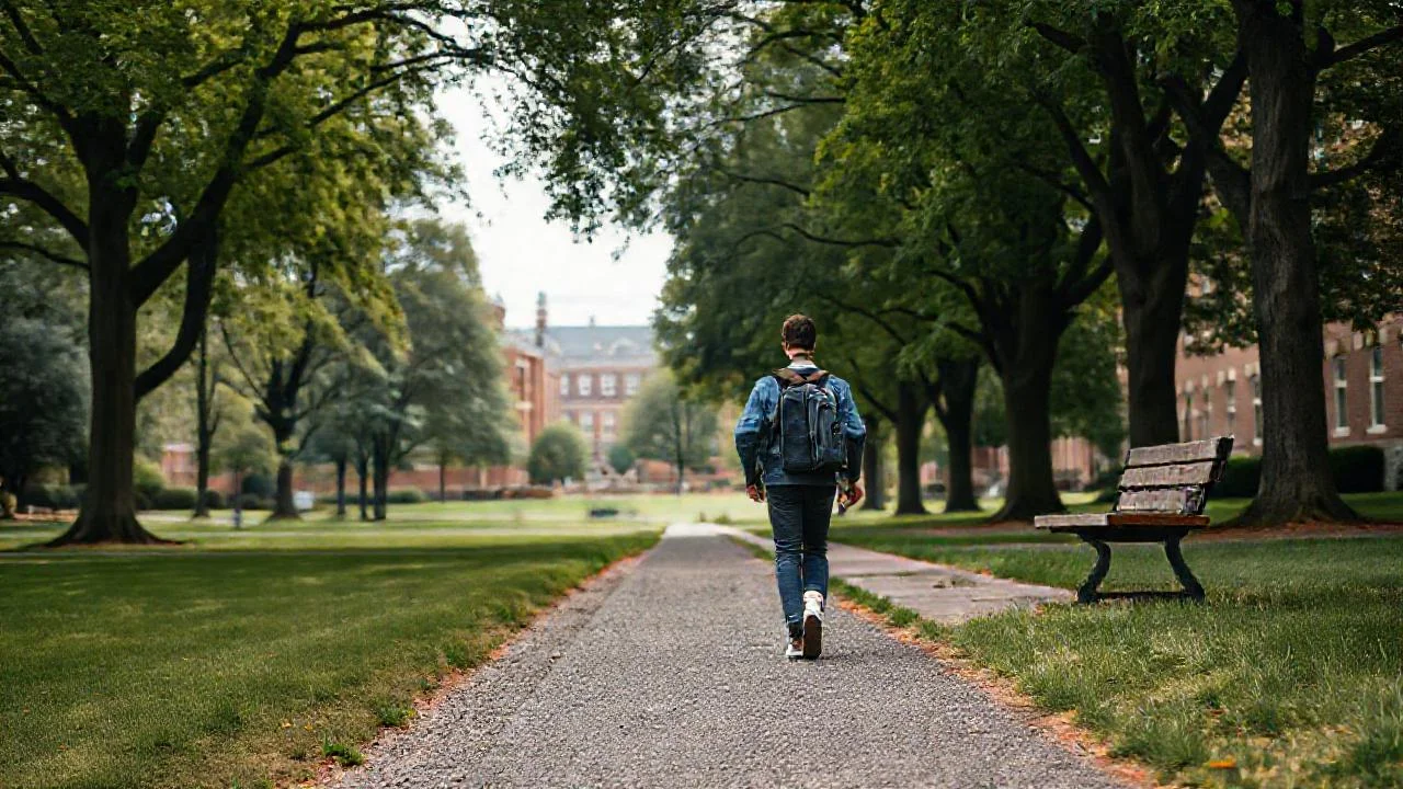Un estudiante camina por la universidad