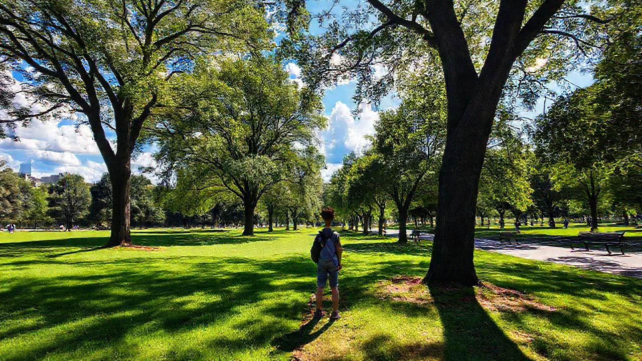 Un joven disfruta un parque sereno