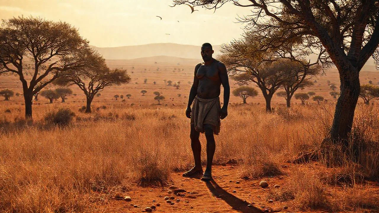 Un humano observa la vasta sabana