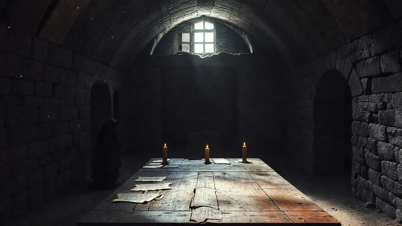 Una sala antigua, sombría y silenciosa