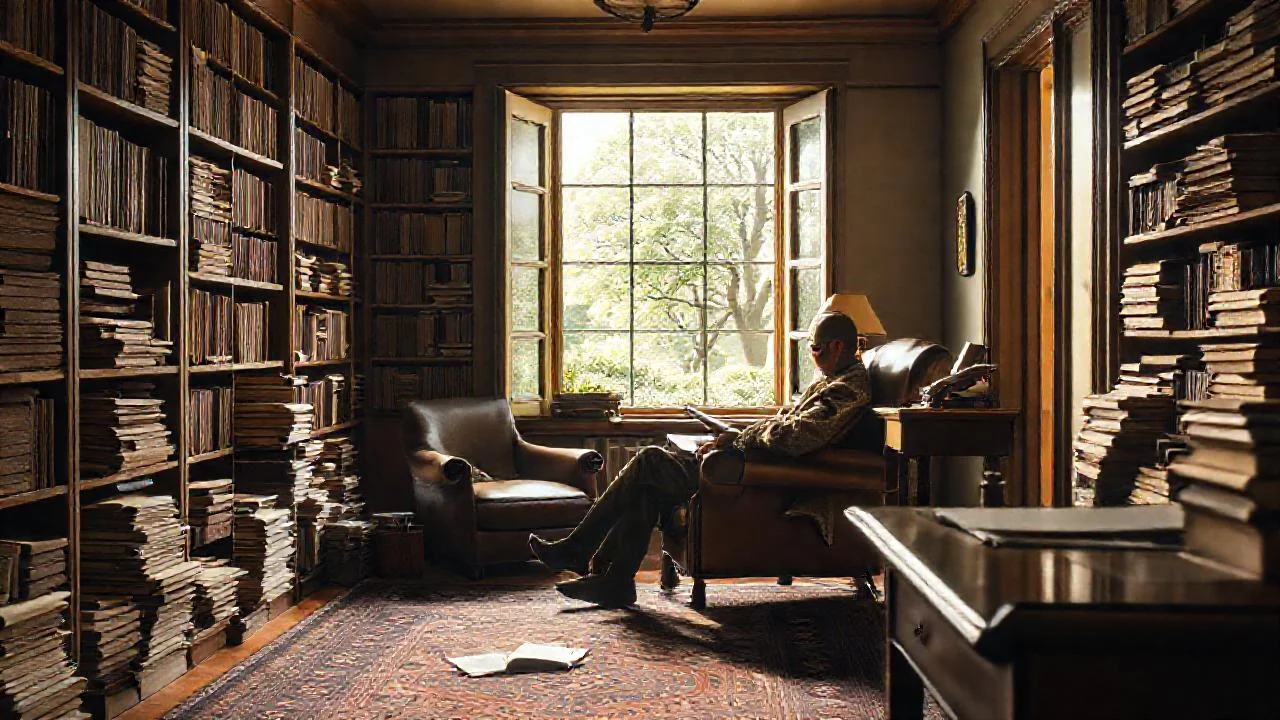 Un intelectual contempla un libro antiguo