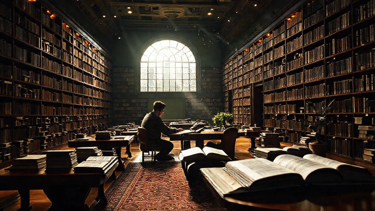 Biblioteca tranquila, estudio profundo y sereno