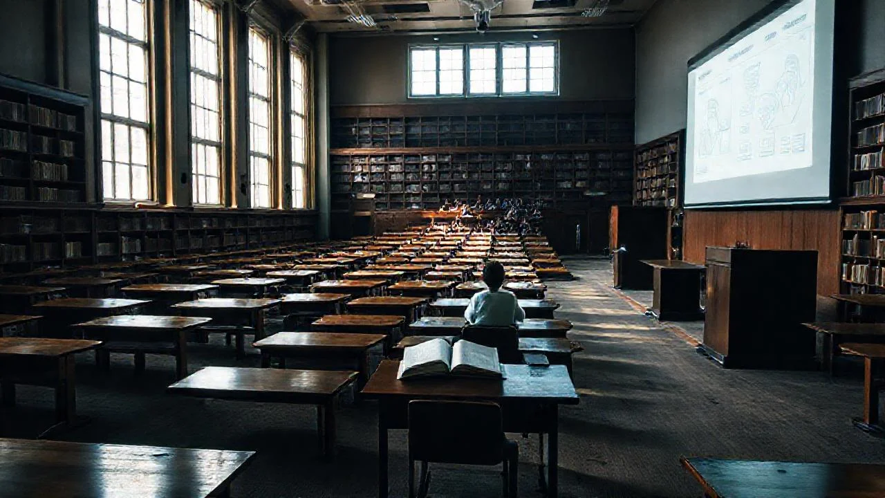Un aula académica, silenciosa y luminosa