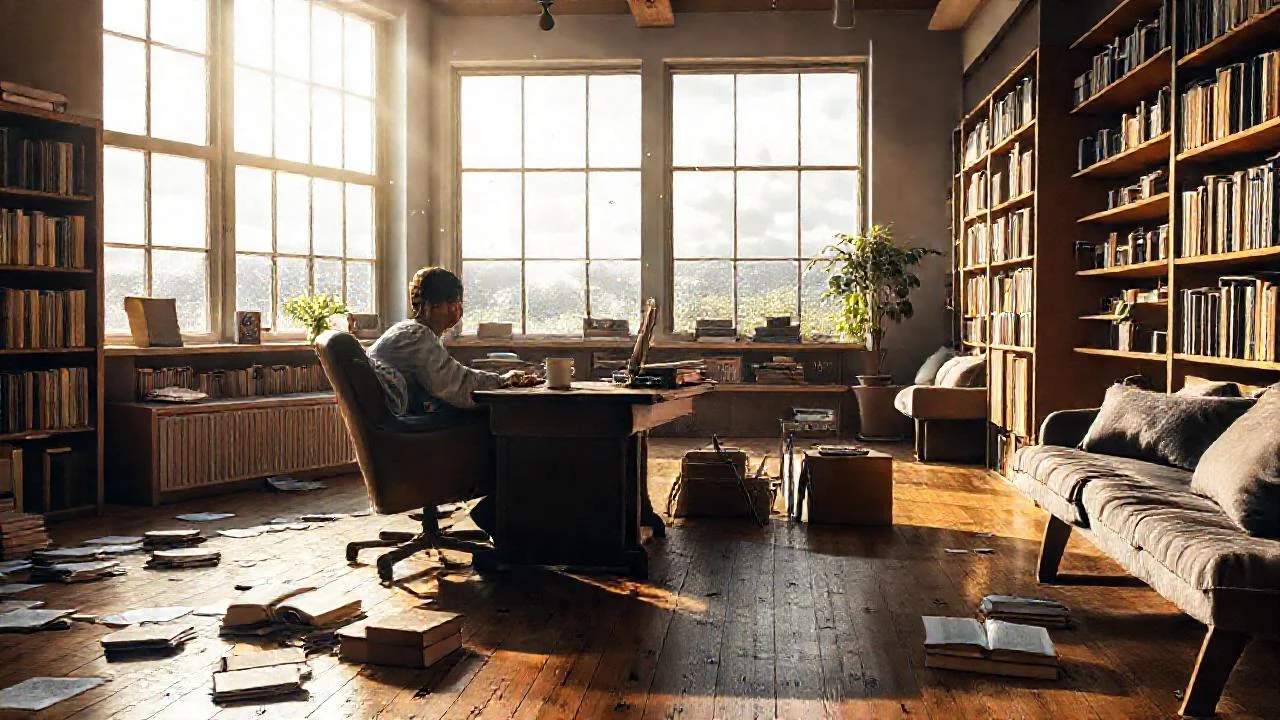 Un artista se concentra en su estudio