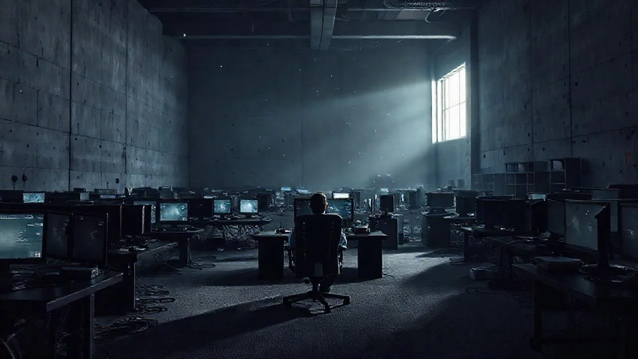 Un espacio de trabajo solitario y sombrío