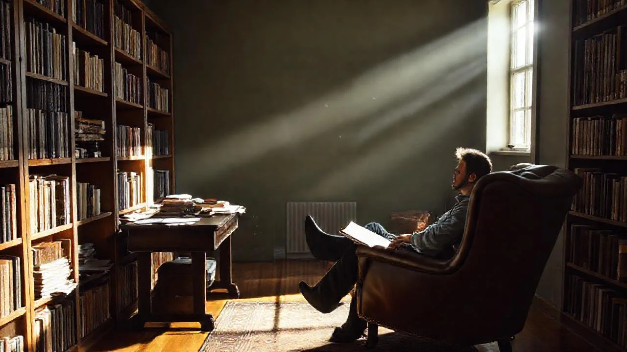 Un hombre lee en un estudio tranquilo