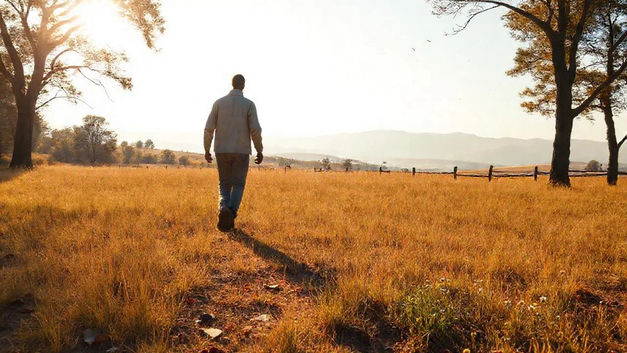 Campo abierto, luz suave y paz