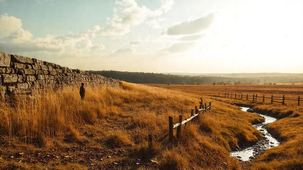 Campo dorado, silencio sereno y piedra antigua