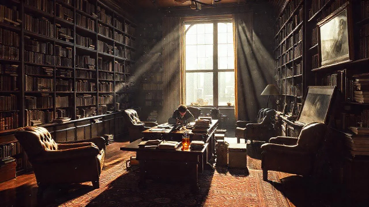 Un estudio solitario, bañado en sombras