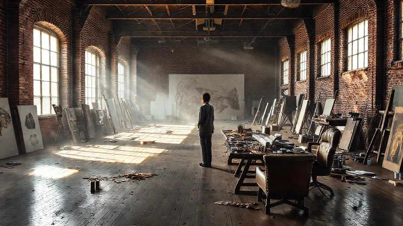 Artista contemplando un estudio iluminado