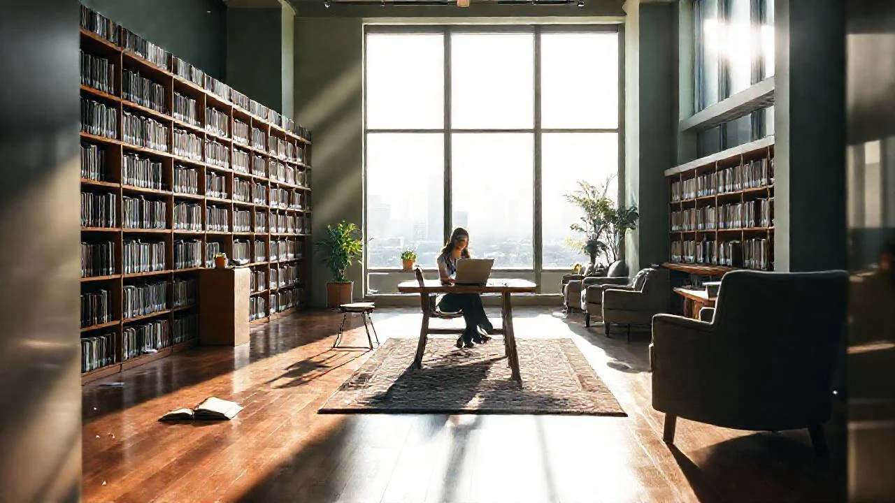 Librería moderna, luz y quietud