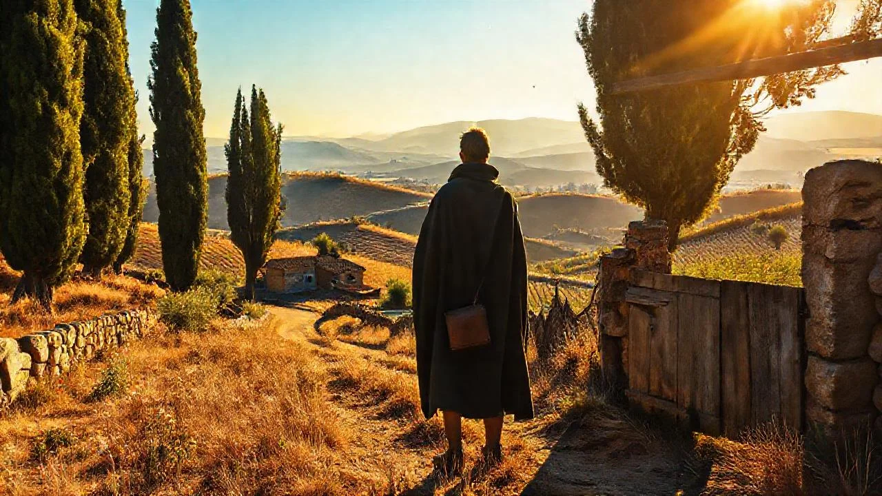 Silueta solitaria en la Toscana ancestral