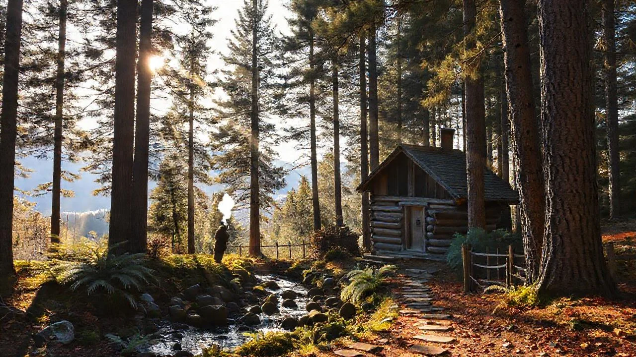 Bosque tranquilo, luz y soledad
