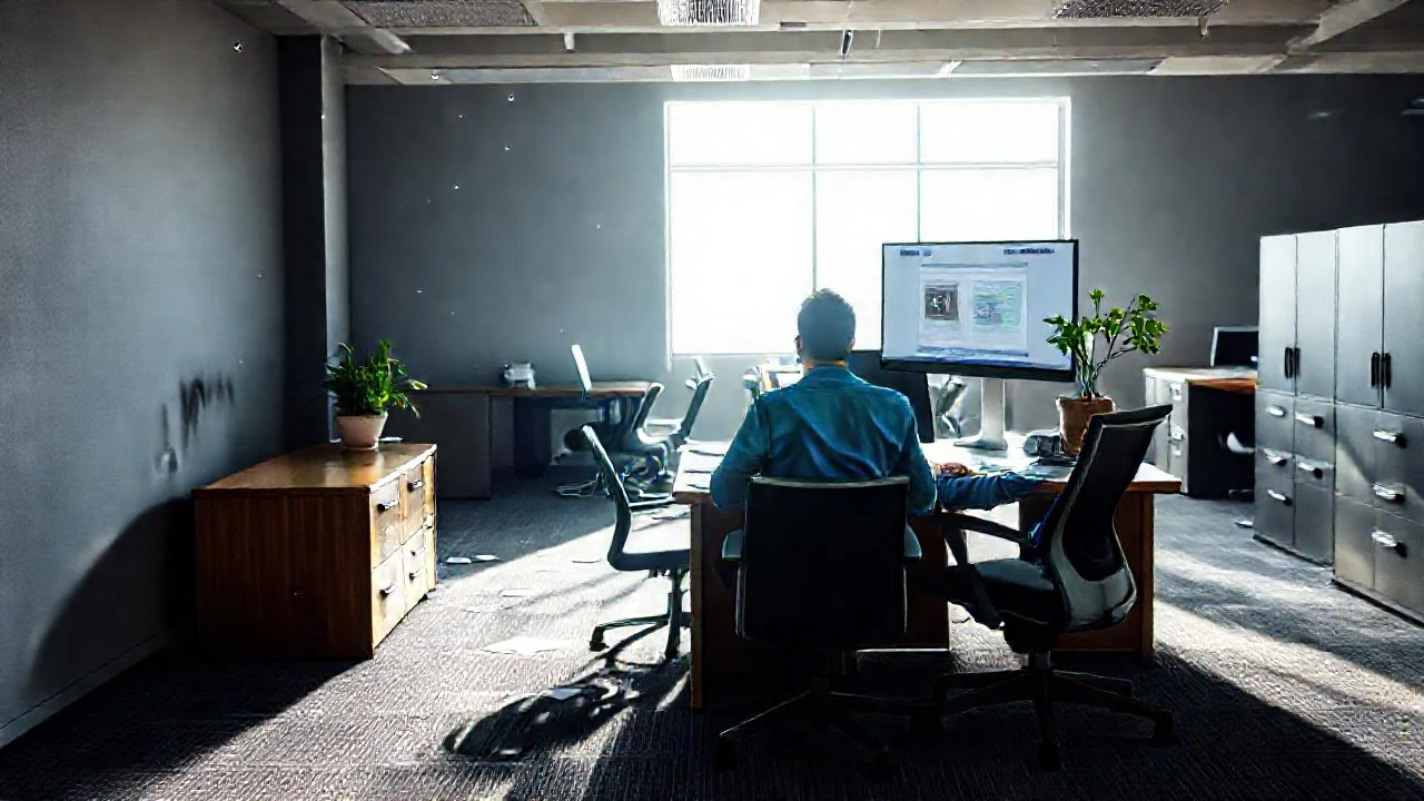 Oficina tranquila, trabajo concentrado y luz suave