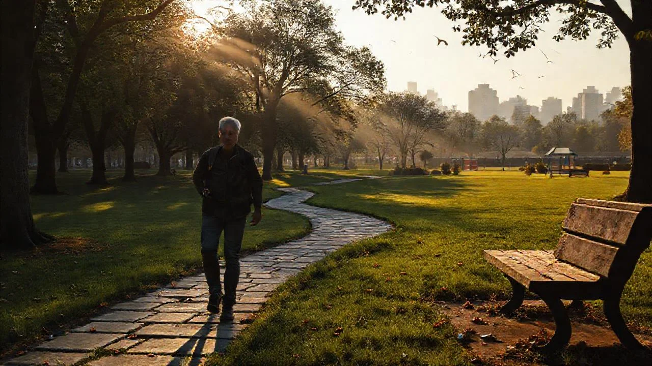 Silueta solitaria en parque sereno