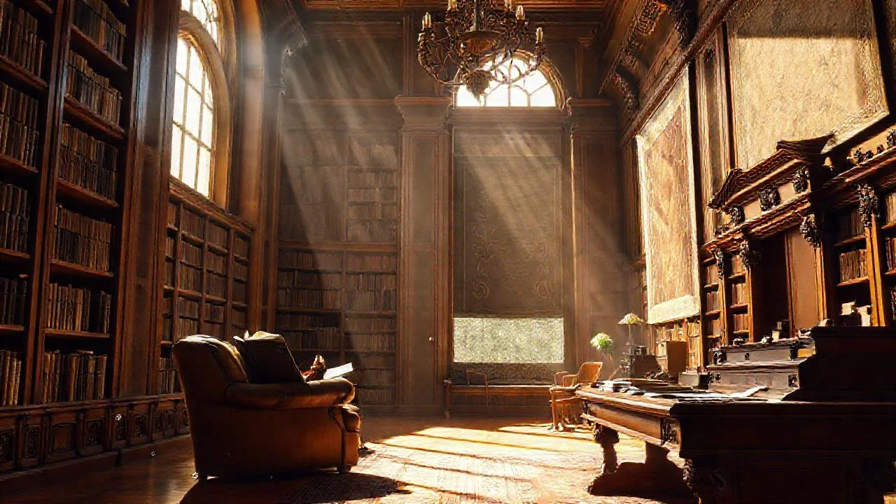 Una biblioteca antigua y serena