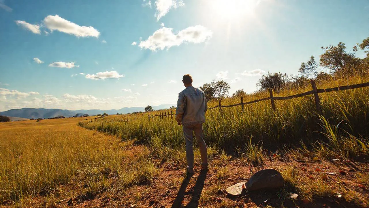 Un solitario observa un campo sereno