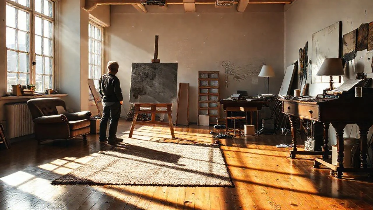 Un artista observa su obra tranquila