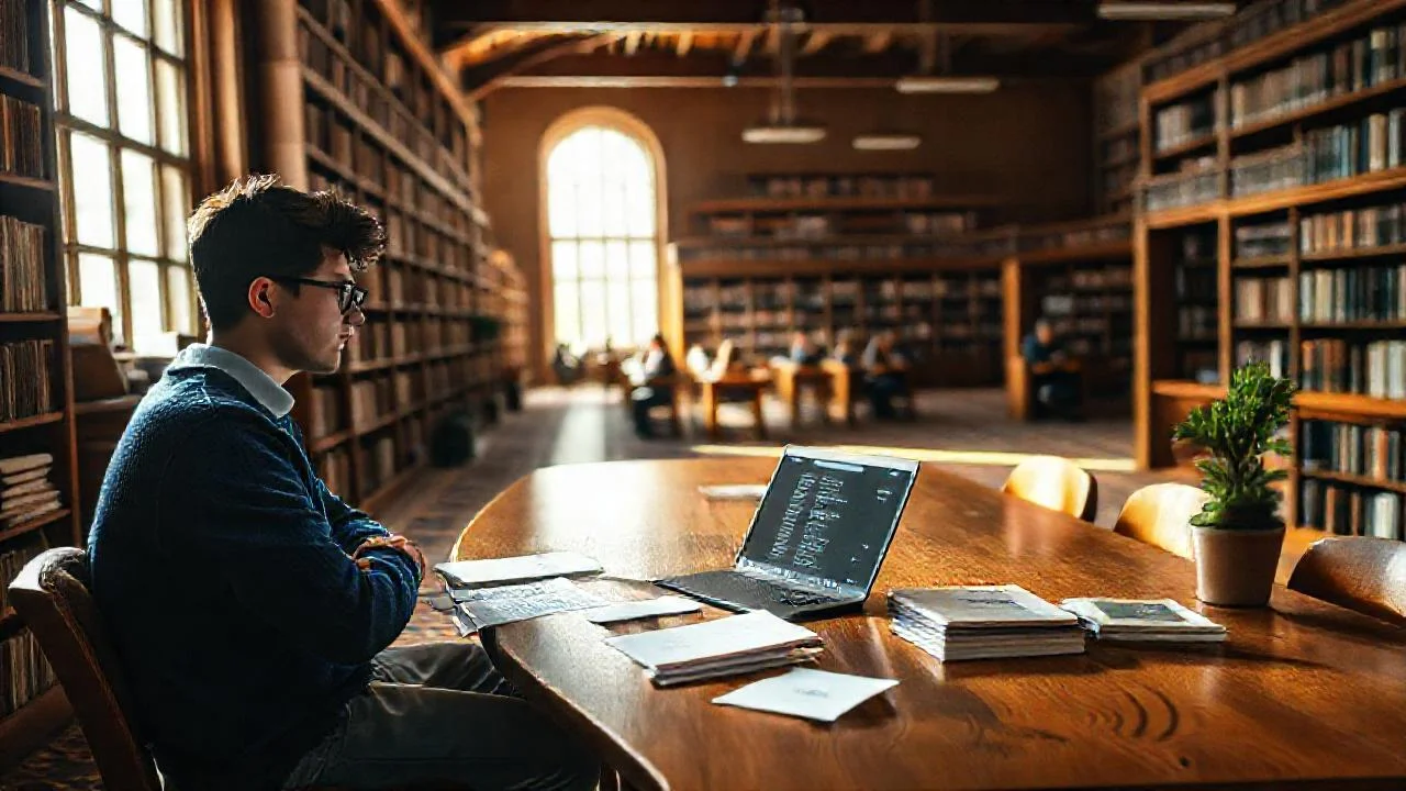 Luz y estudio en la biblioteca