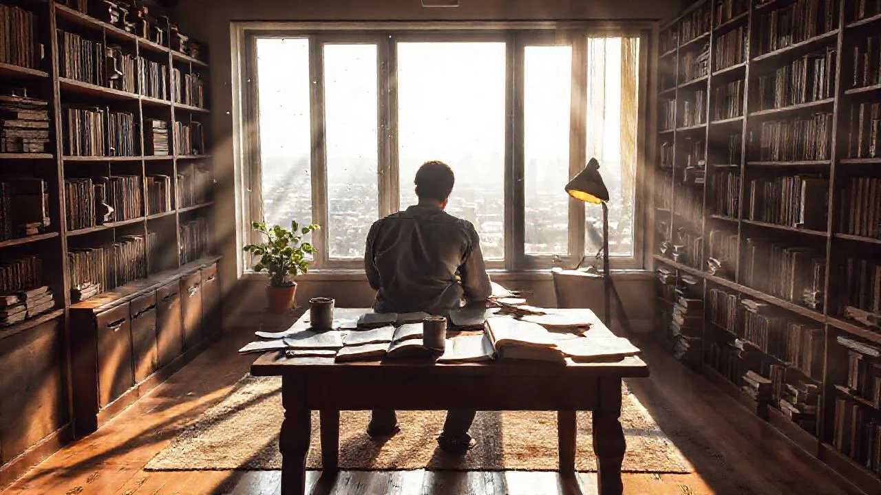Estudio tranquilo, luz y libros