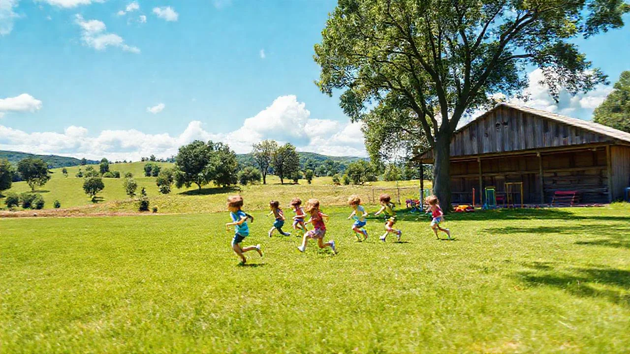 Niños corren en un día soleado