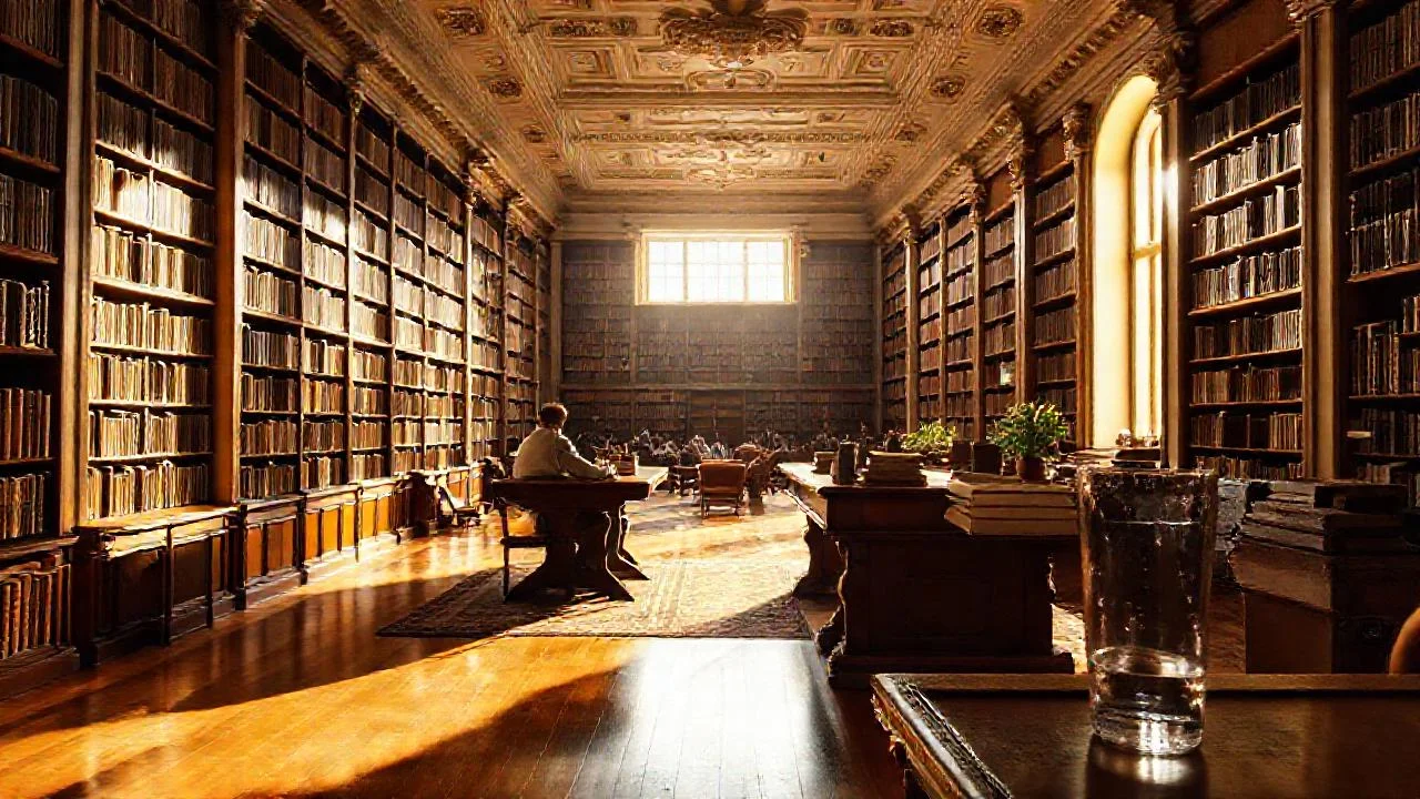 Una biblioteca tranquila y luminosa