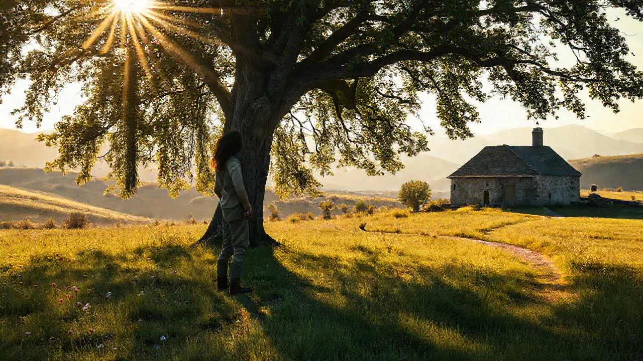 Tranquilidad rural bajo luz dorada