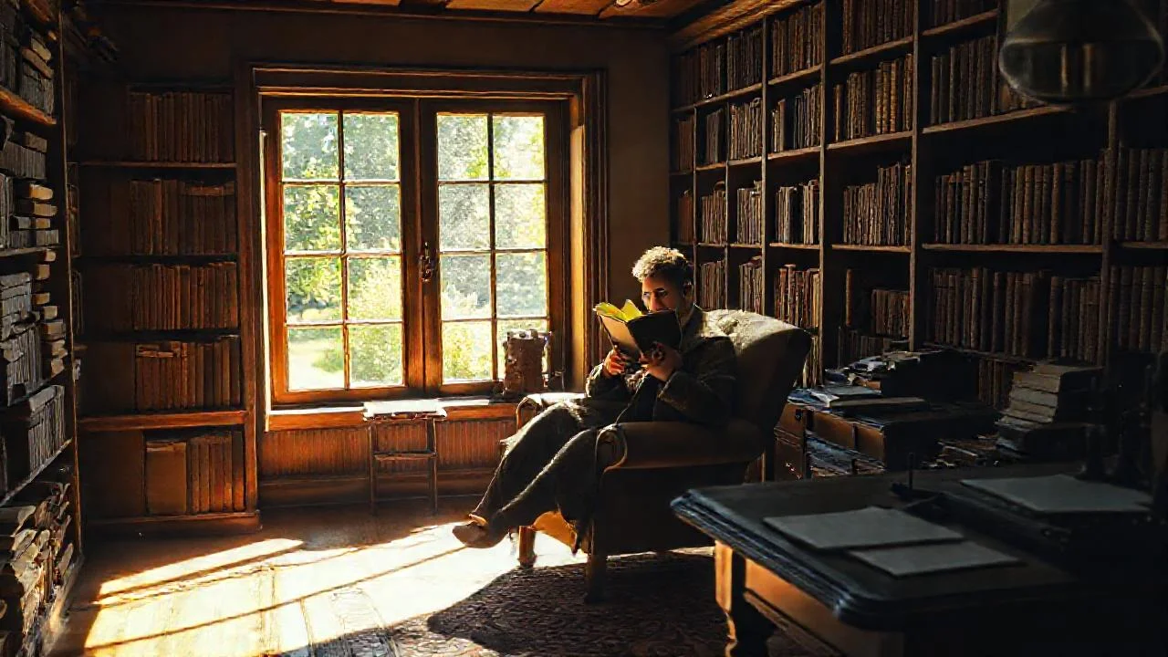 Un hombre lee en un estudio tranquilo