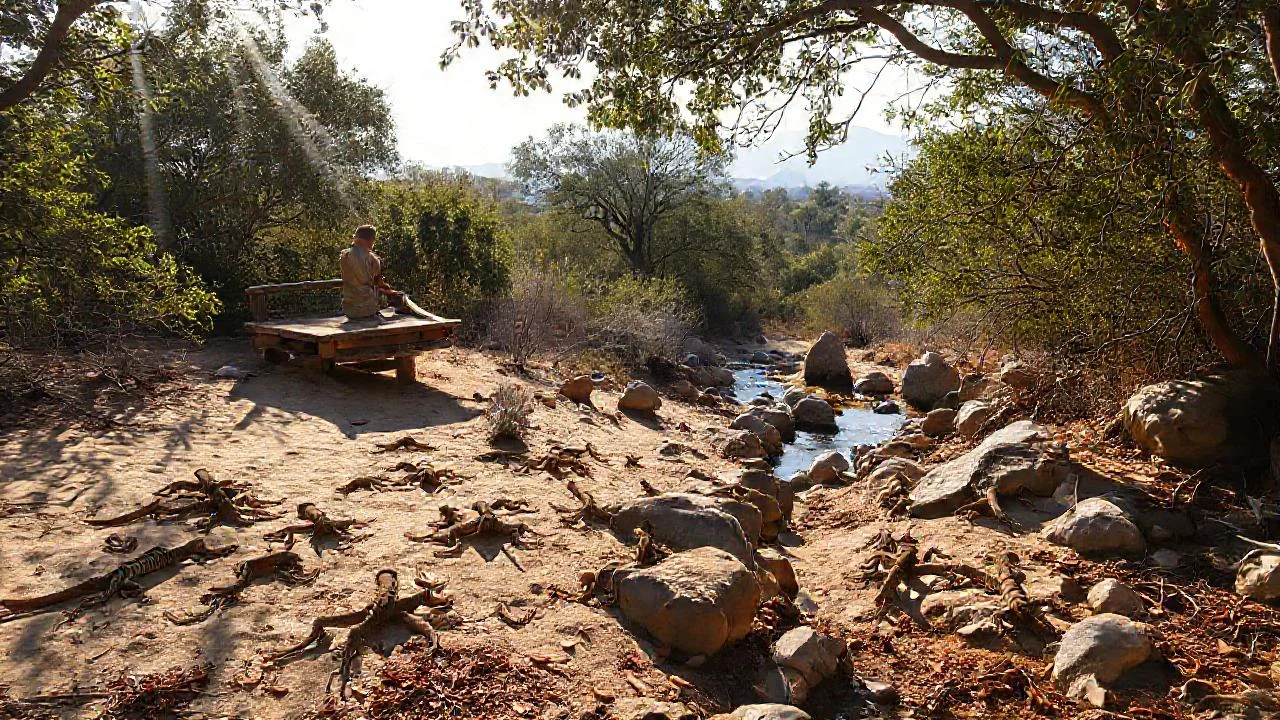 Lizards observan un paisaje árido y sombrío