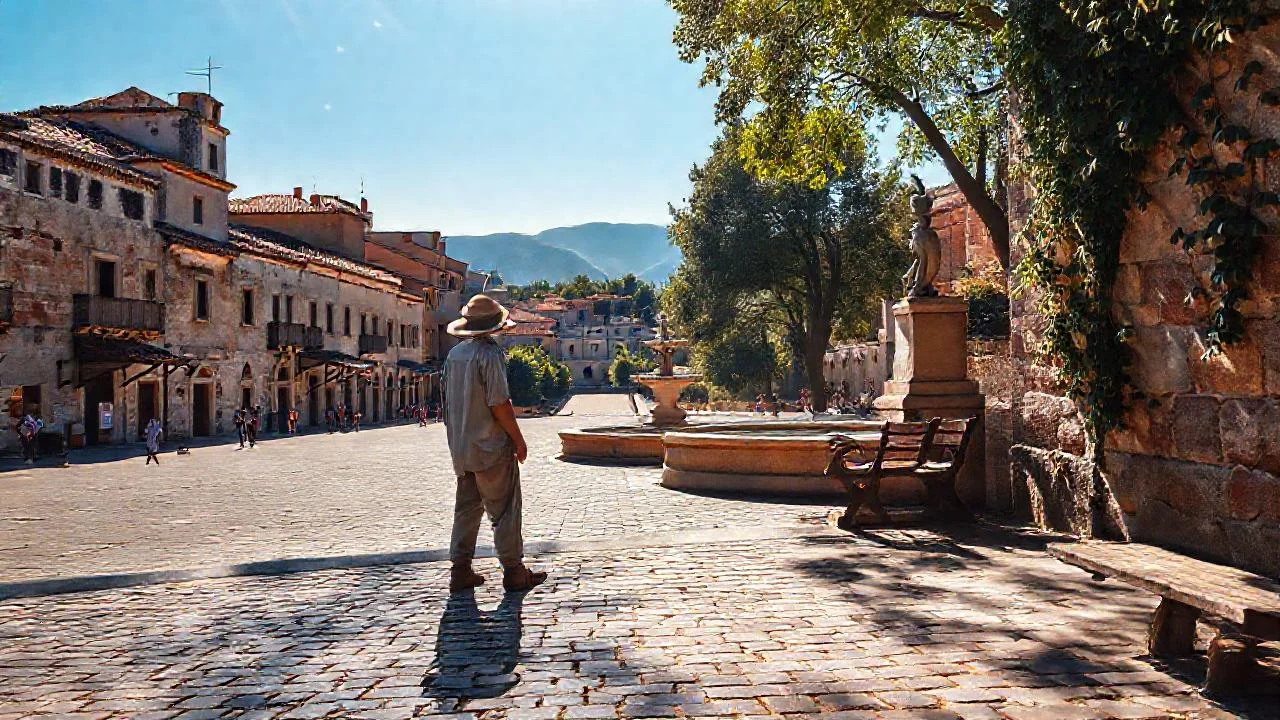 Plaza antigua, luz y quietud