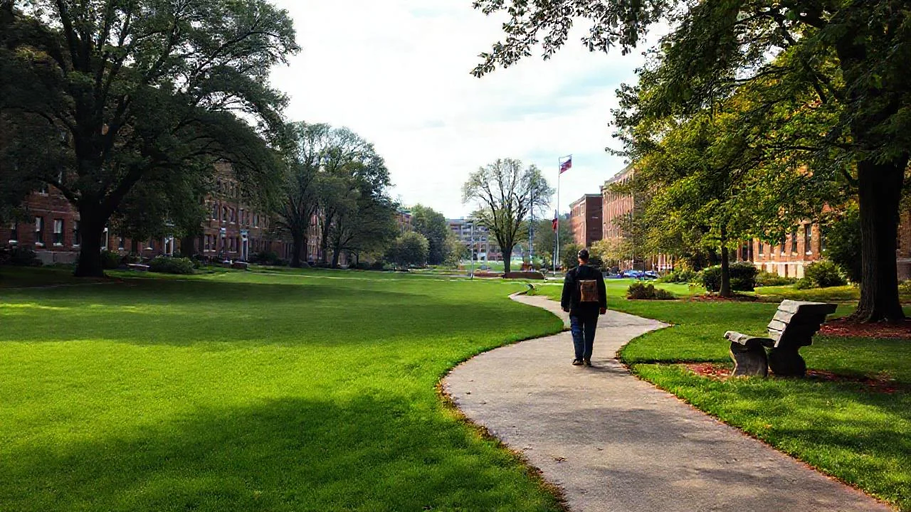 Un estudiante camina en el campus