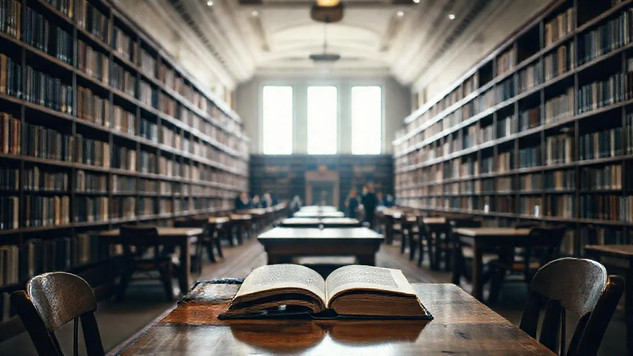 Una biblioteca académica silenciosa y serena