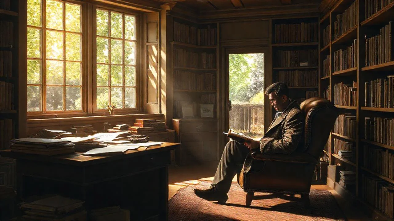 Un hombre lee en un estudio tranquilo