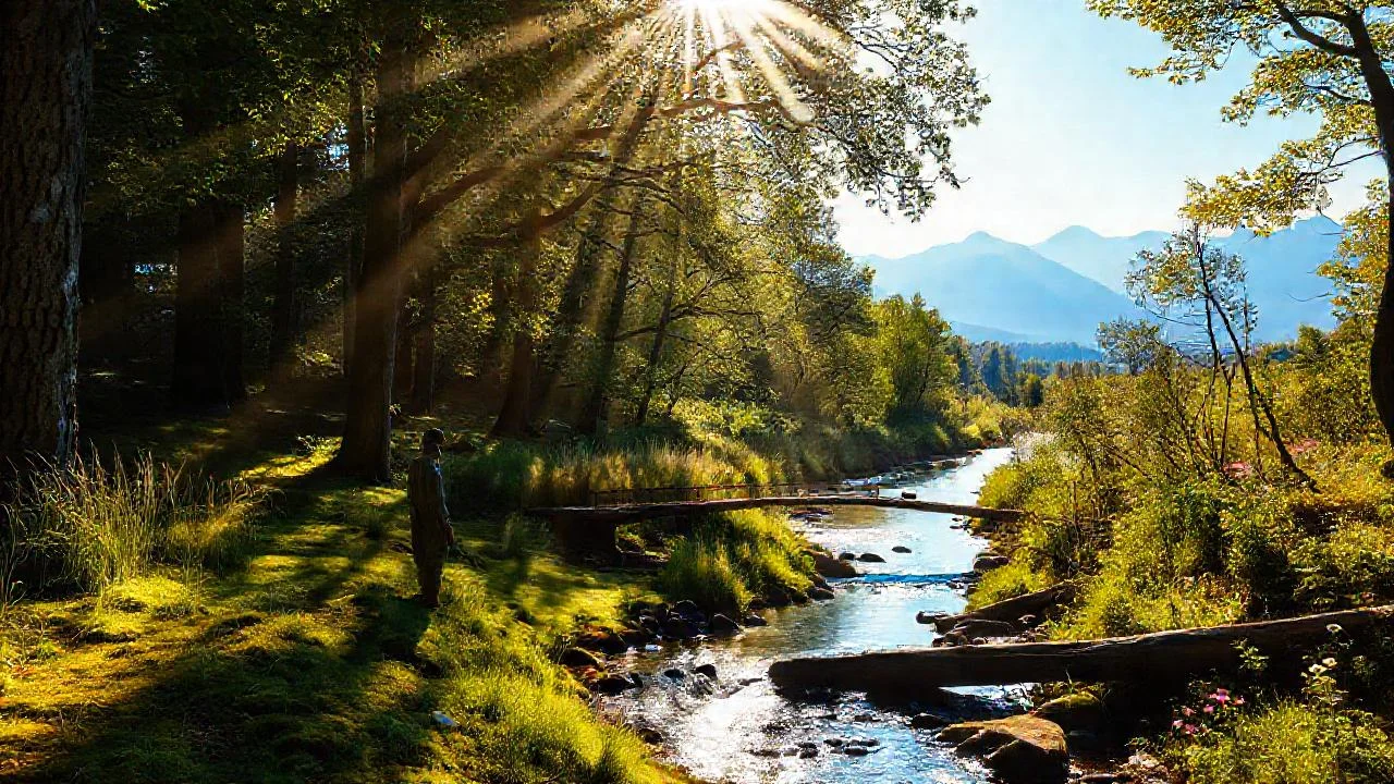 Bosque sereno, luz y agua