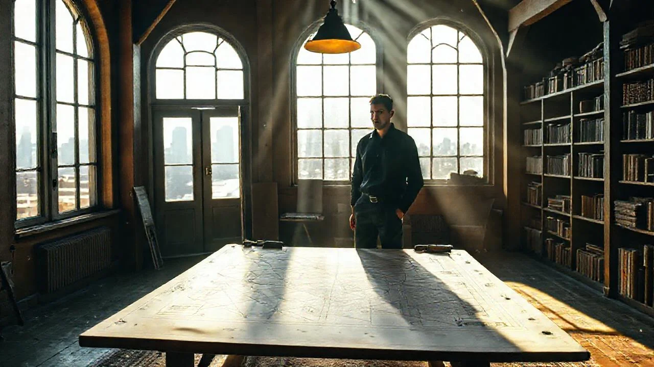 Un arquitecto se concentra en planos antiguos