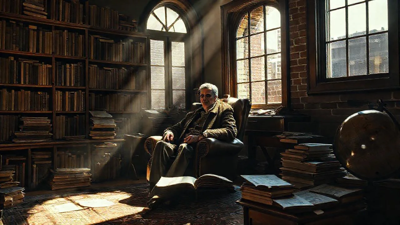 Un hombre lee en un estudio antiguo