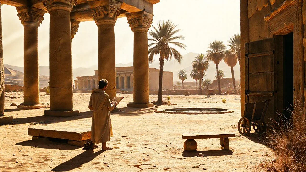 Un anciano observa un templo antiguo