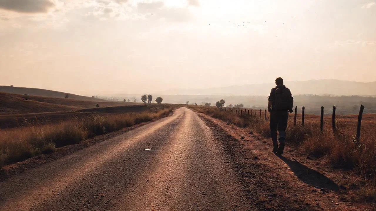 Un solitario viajero recorre un paisaje árido