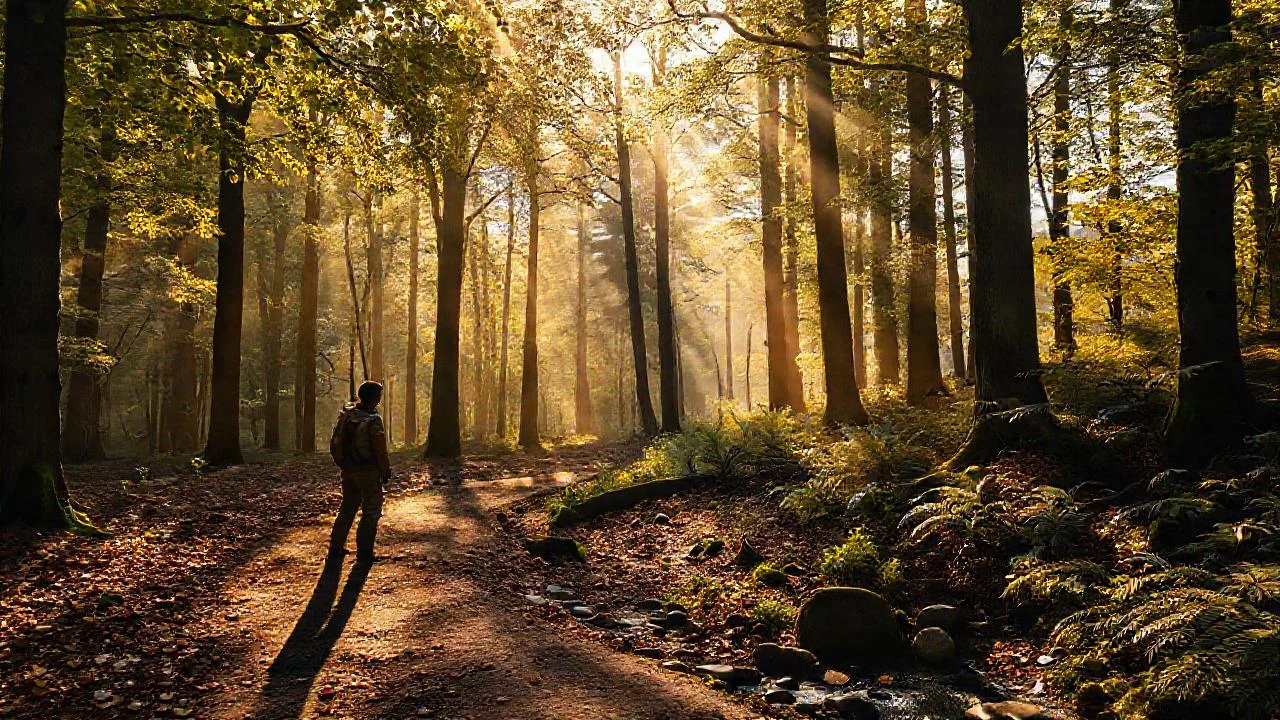Bosque sereno, luz y quietud ancestral