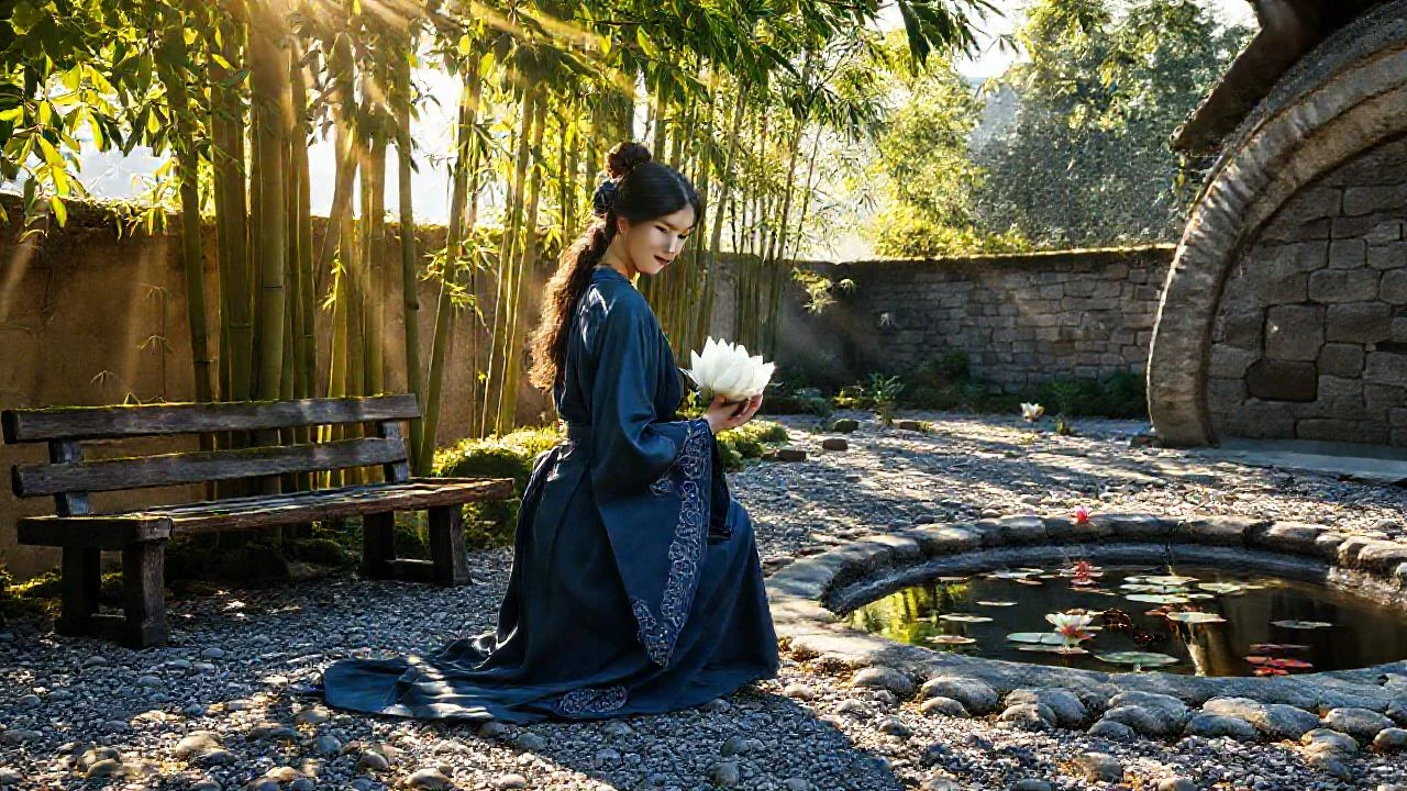 Una mujer cultiva la serenidad en un jardín