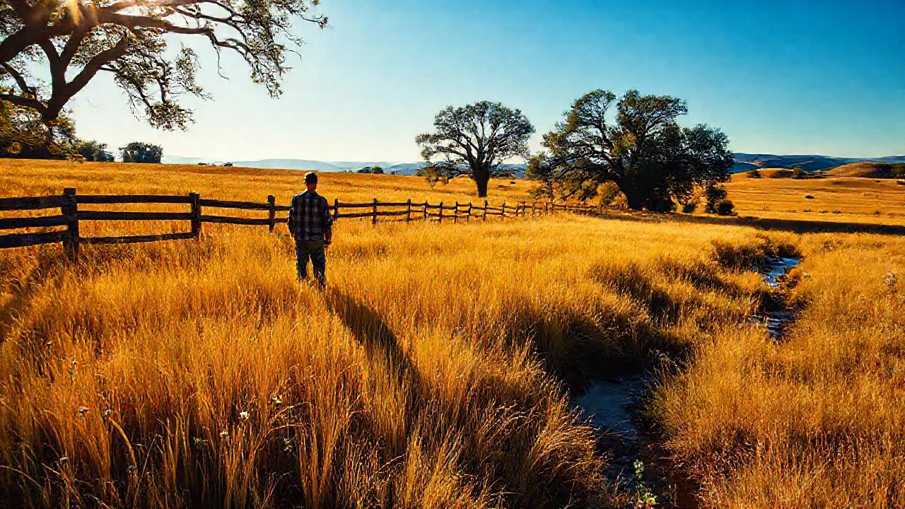 Campo dorado, figura solitaria y calma