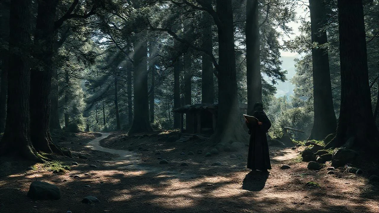 Un ermitaño lee en el bosque