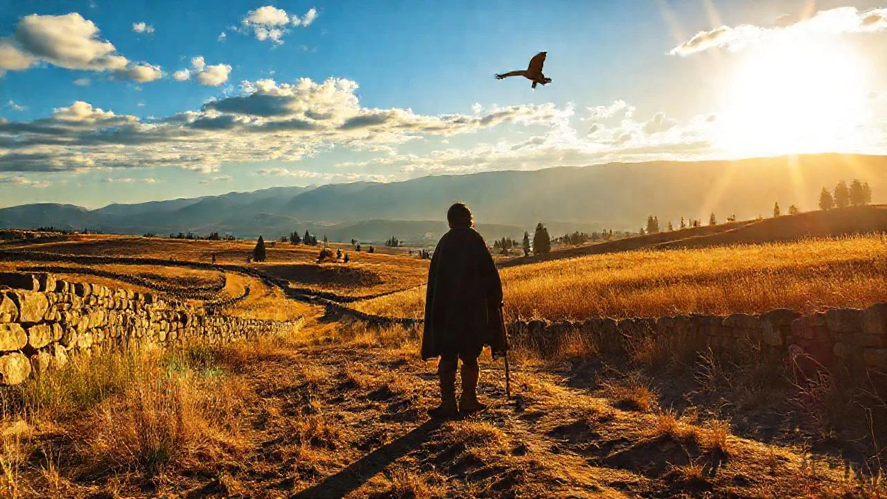Silueta solitaria en paisaje rural eterno