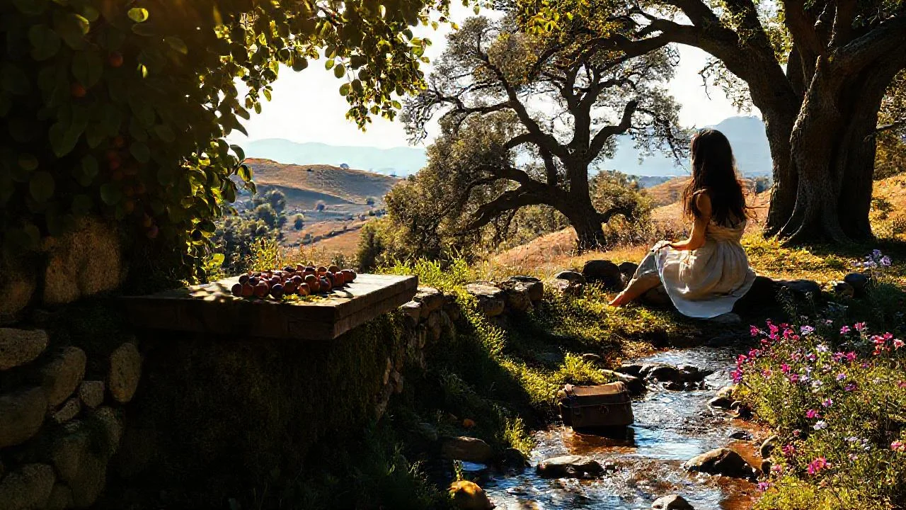 Tranquilidad rural, luz dorada y sombras