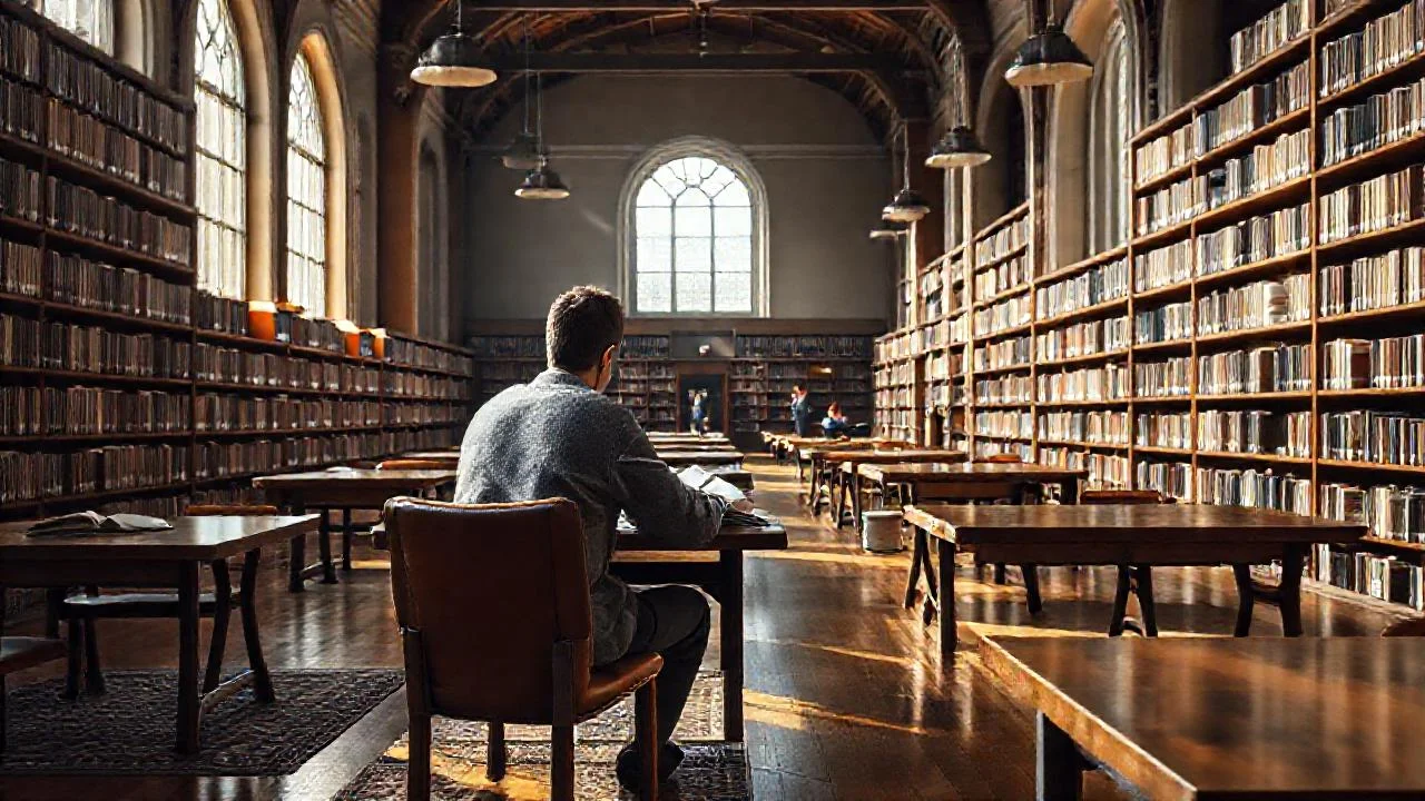 Biblioteca universitaria: estudio tranquilo y sereno