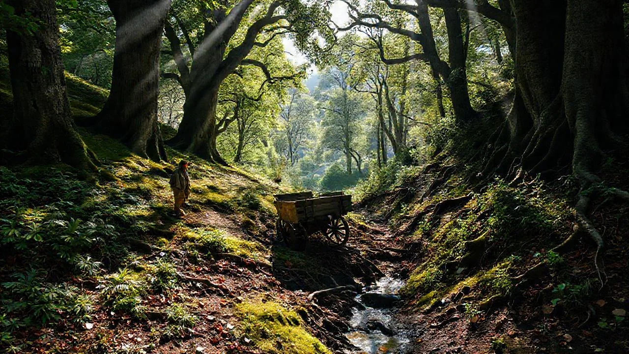 Bosque antiguo, tranquilo y en descomposición