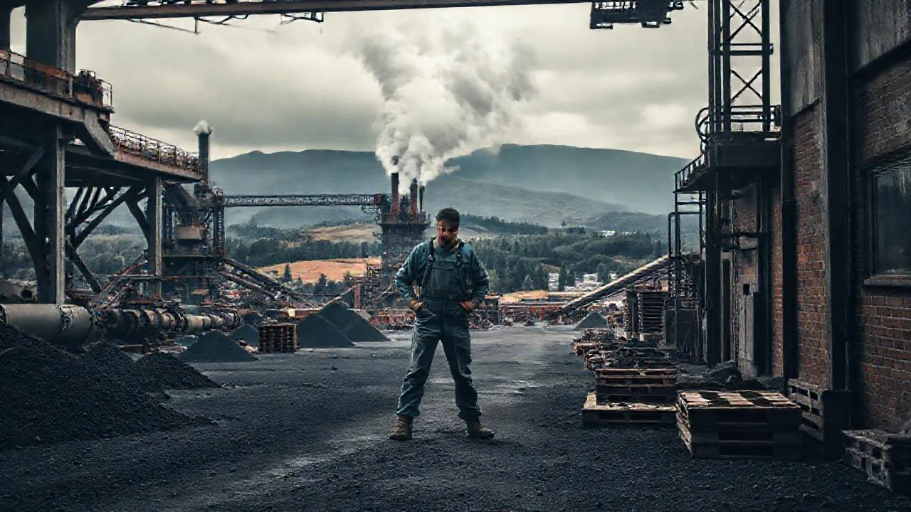 Complejo industrial sombrío, vasto y desolado