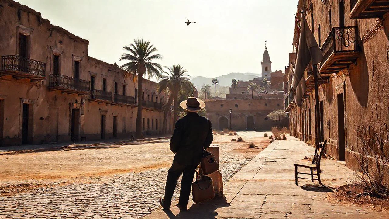Plaza antigua, silenciosa y desgastada